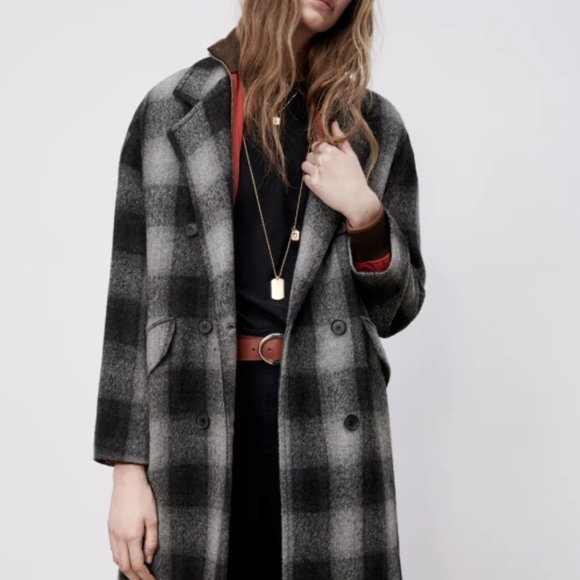 ZARA Women New PLAID CHECK DOUBLE BREASTED MANTECO 100% WOOL COAT Gray ALL SIZES - Picture 5 of 16